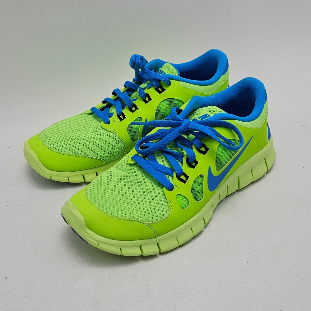 Nike Free 5.0 GS Neon Lime Blue Running Shoes 580558-300 Mens 6Y Womens 7.5